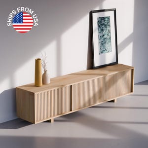 Customizable Mid-Century Modern Wood Media Console: TV Stand, Record Player Credenza, Handmade Sideboard
