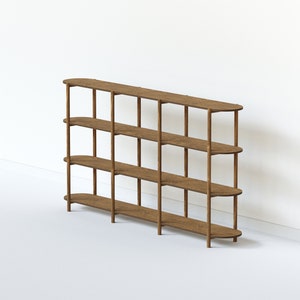 4-Tier-Bücherregal, Holz-Bücherregal, Konsolentisch, offenes Bücherregal, modernes Bücherregal, minimalistisches Regal Teak Finish