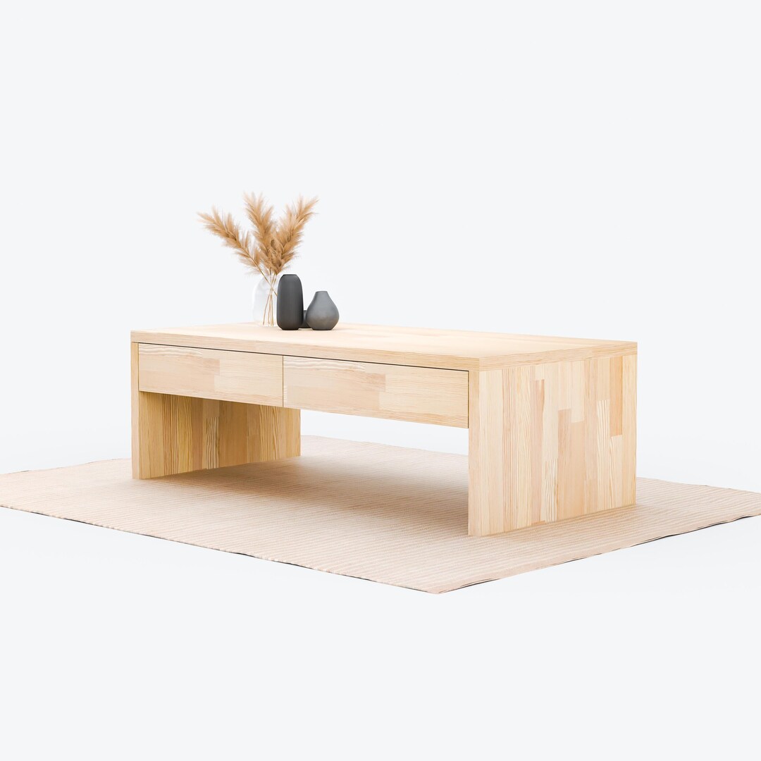 View of Solid Wood Drawer Coffee Table, Modern Coffee Table - Etsy