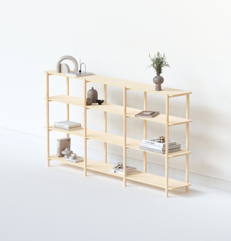 4-Tier-Bücherregal, Holz-Bücherregal, Konsolentisch, offenes Bücherregal, modernes Bücherregal, minimalistisches Regal Baltic Birch