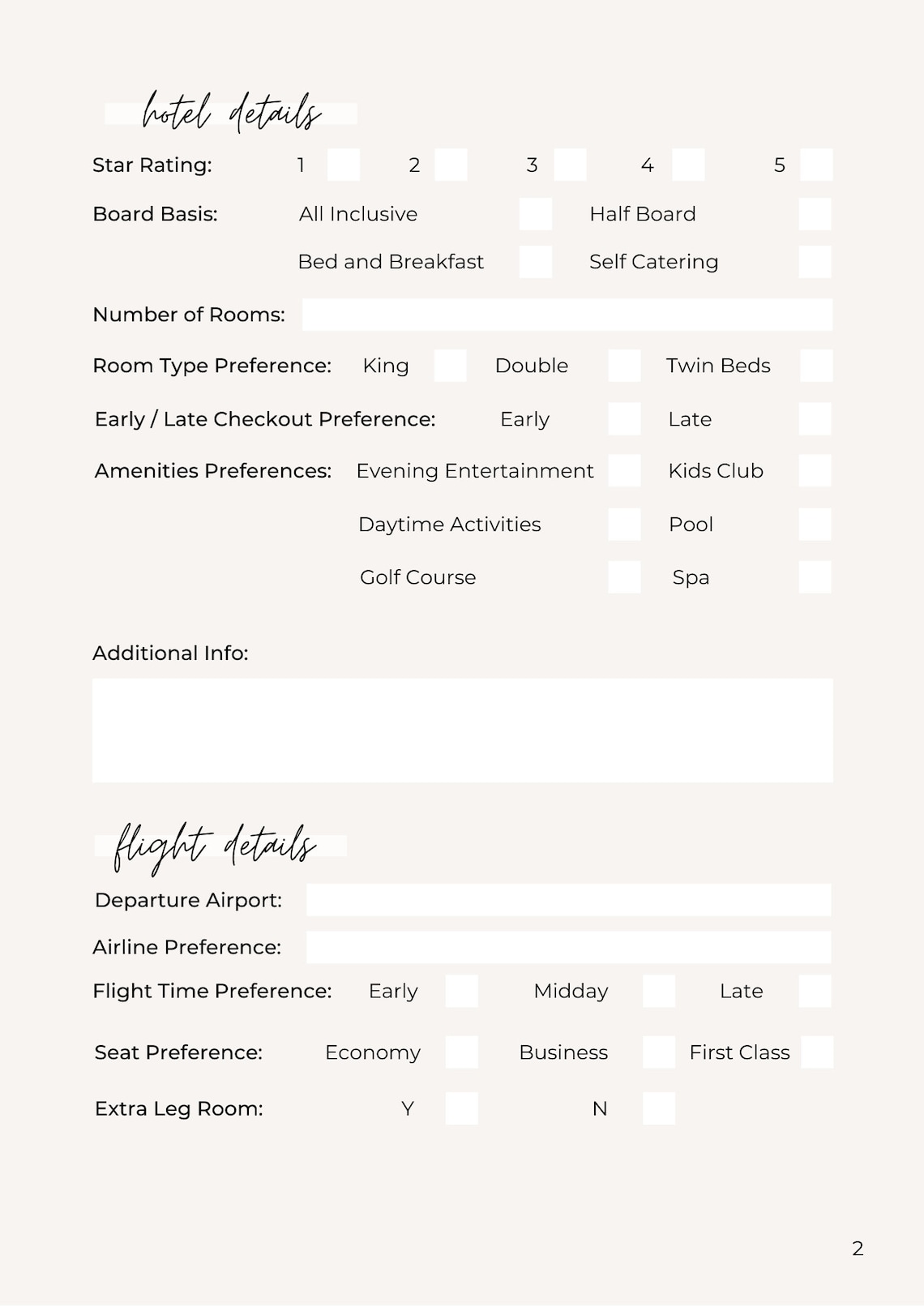 Travel Agent Customer Information Form Travel Business Tool 3 Page PDF