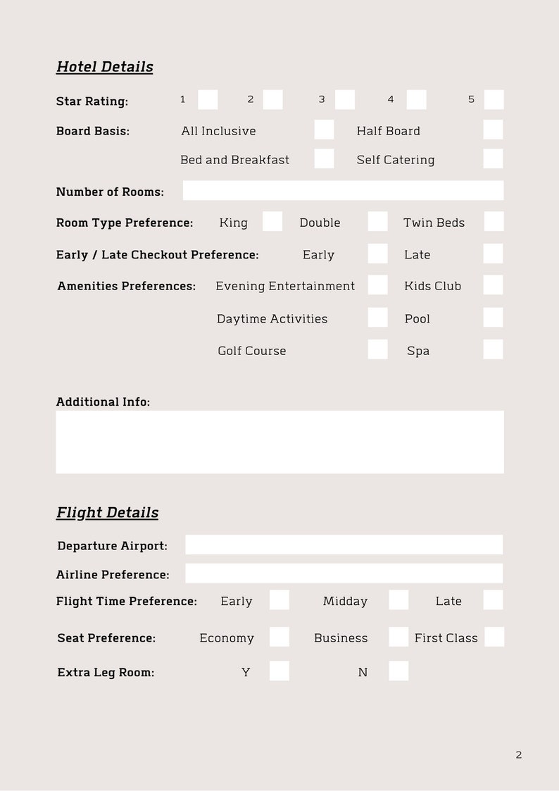 Travel Agent Customer Information Form Travel Business Tool 3 Page PDF