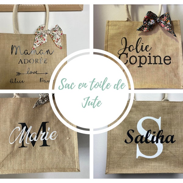 Sac en toile de jute, sac personnalisé, personnalisation sac , Sac cabas en toile de jute, sac en toile enfant, sac en toile femme