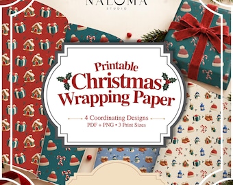 Bedruckbares Weihnachtspapier: 4 Strickmuster, PDF + nahtloses PNG