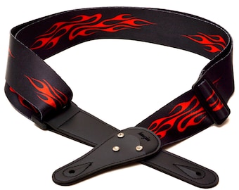 Elagon (RFD) Red Flamed Quality Guitar Strap for Electric, Acoustic and Bass Guitar. Strongly Build and Great Looking Strap.