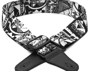 Elagon (NLA) New Look Black & White Guitar Strap for Electric, Acoustic and Bass Guitar.