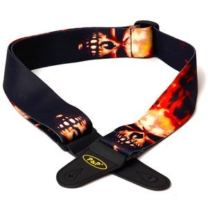 Skull Guitar Strap: Red Flame Design for Electric, Acoustic, Bass