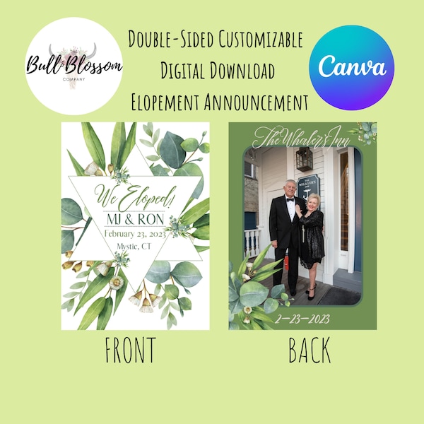 We Eloped Announcement, Eucalyptus Wedding Announcement, Micro Wedding Announcement