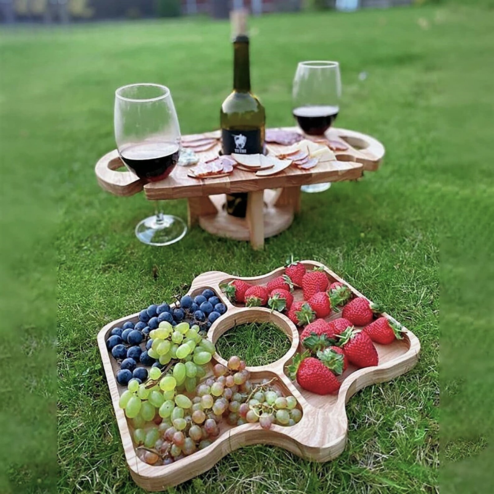 Wooden Outdoor Folding Picnic Table with Wine Glass Holder Etsy
