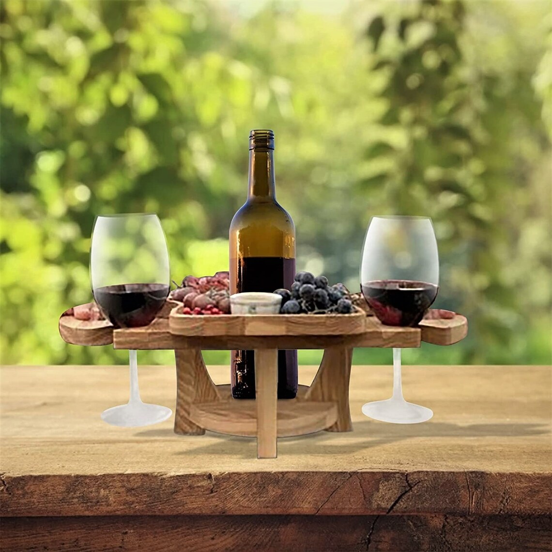 Wooden Outdoor Folding Picnic Table with Wine Glass Holder | Etsy