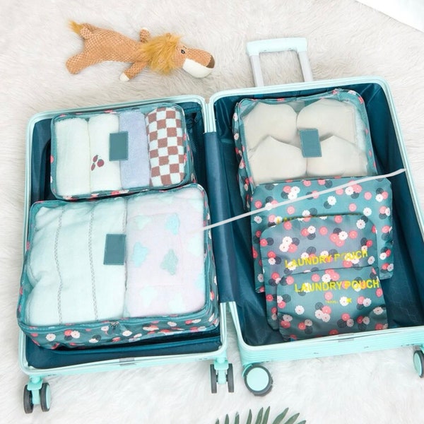 Teal Packing Cubes - 6 pcs. Toiletry Bags. Gym Bag Organization. Laundry bag. Travel Bags. Travel Cases.