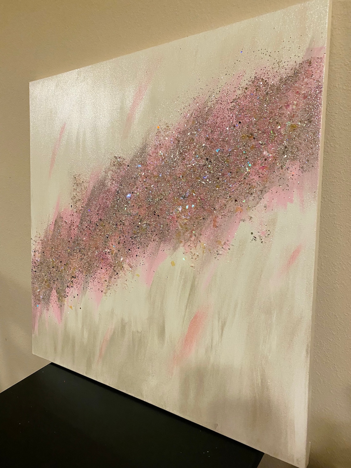Light Pink Glitter Decor, Z Gallerie Inspired, White and Pink Glitter