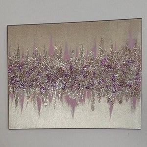 Champagne Pink Lilac Purple Glitter Decor, Z Gallerie Inspired, Gold and Silver Glitter Art, Wall Art, Wall Decor, Abstract Glitter Art