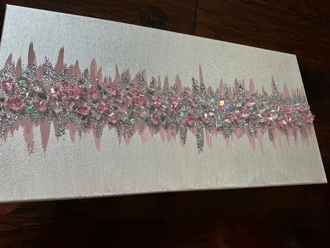 Pink Glitter Decor, Z Gallerie Inspired, White and Pink Glitter Art