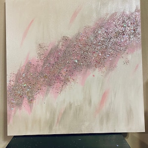 Light Pink Glitter Decor, Z Gallerie Inspired, White and Pink Glitter Art, Wall Art, Wall Decor, Abstract Glitter Art, Unicorn Art,