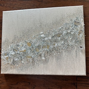 Silver Glitter Decor, Z Gallerie Inspired, Metallic Glitter Art, Wall Art, Wall Decor, Abstract Glitter Art, Silver Art, Crushed Glass Decor