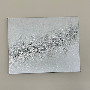 Silver Glitter Decor, Z Gallerie Inspired, Metallic Glitter Art, Wall Art, Wall Decor, Abstract Glitter Art, Silver Art, Crushed Glass Decor