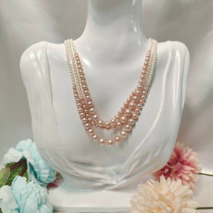 140cm Long White Pink Pearl Necklace, Genuine Real Round Freshwater Pearls Necklace, Luxurious Thanksgiving Gift for Women, Elegant