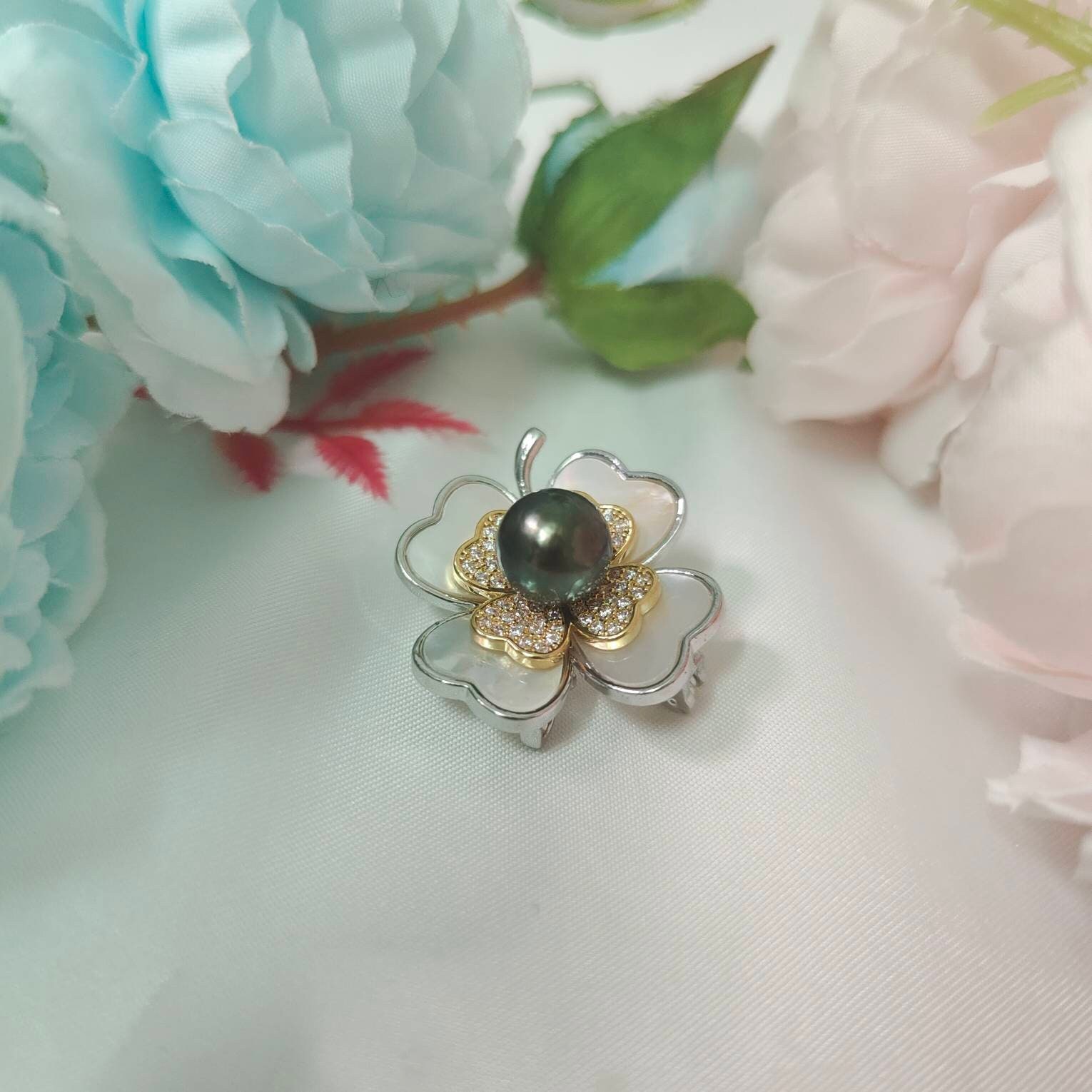 Buy Lucky Clover Black Tahitian Pearl Brooch Pin Shawl Scarf Pin Online in  India 