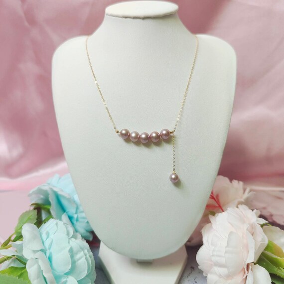 18K Gold Pearl Necklace Pendant libra Purple White Freshwater