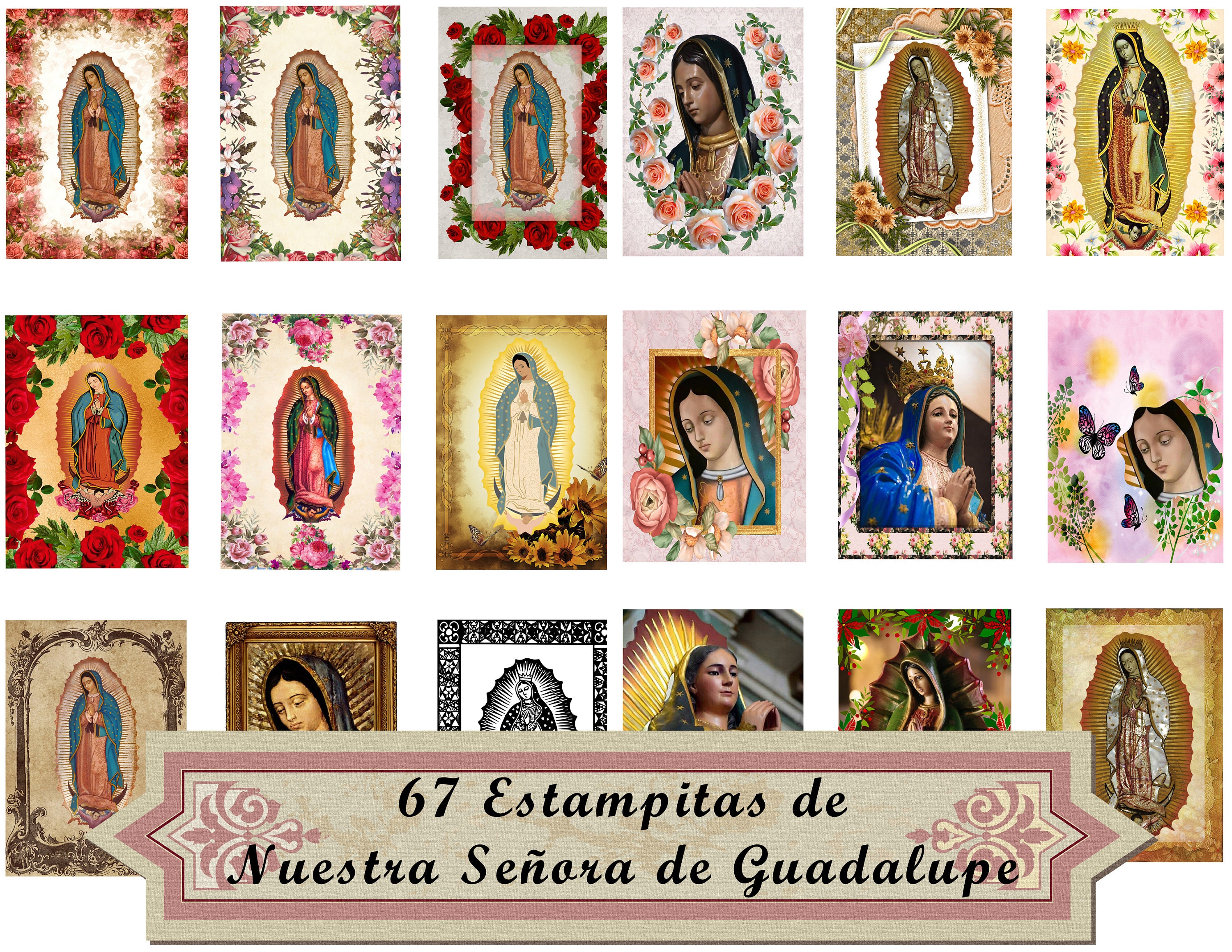 Tarjetas Para Imprimir Virgen De Guadalupe Hojas De Collage Etsy