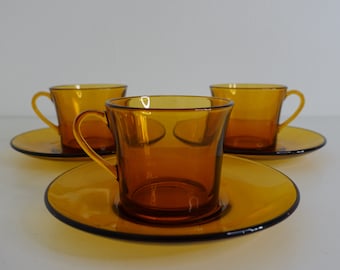 Set of 3 Large Cup and saucer - vintage - 1970 - Duralex