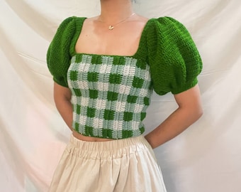 Patrón de blusa de cuadros a crochet Amybeth