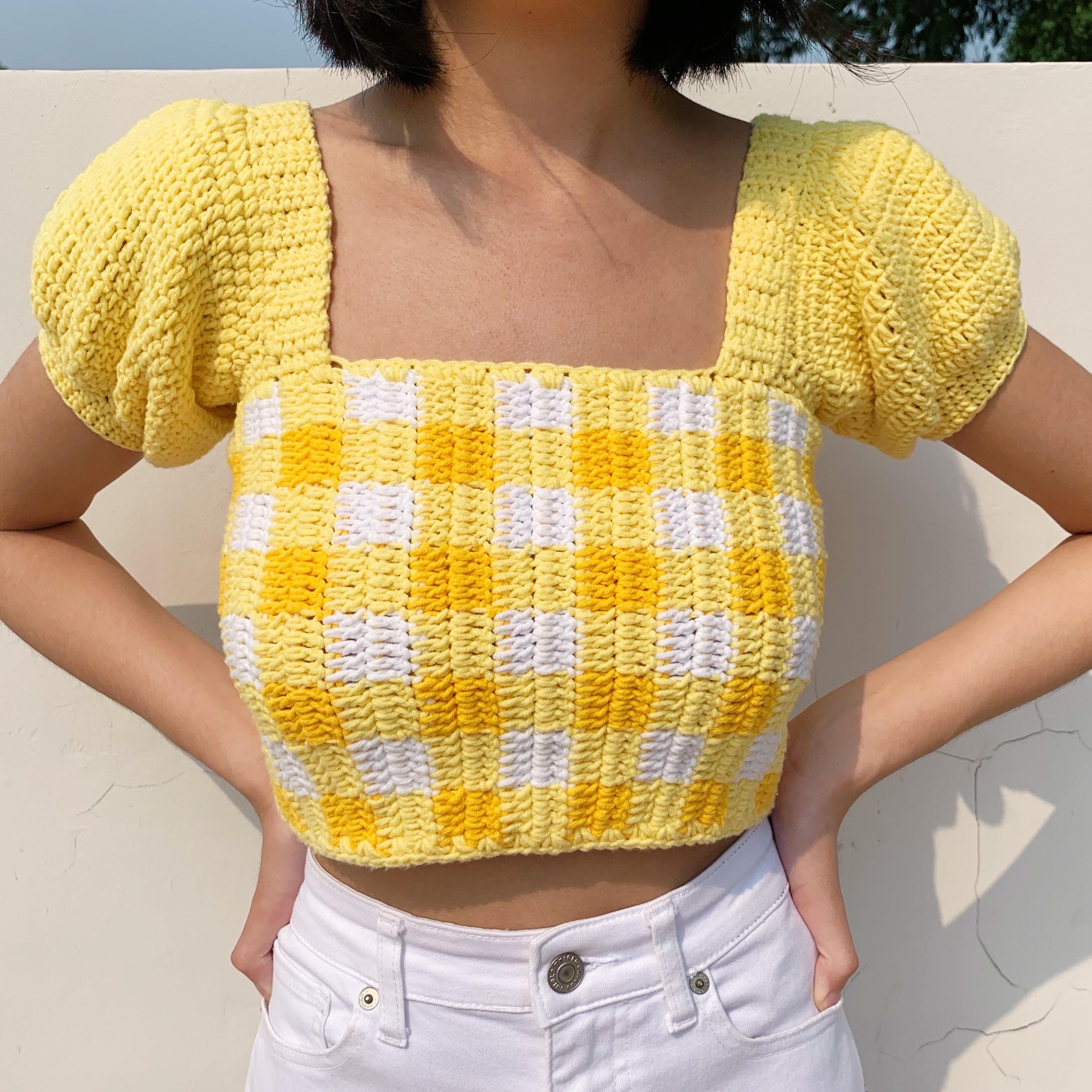 yellow gingham top