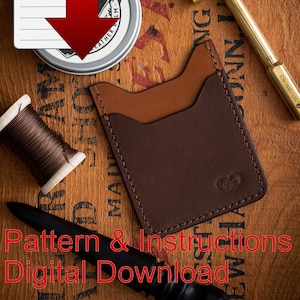 Instruções de padrão de carteira de couro PDF Download digital Porta-cartões minimalista EDC Leathercraft fino e elegante para transportar todos os dias