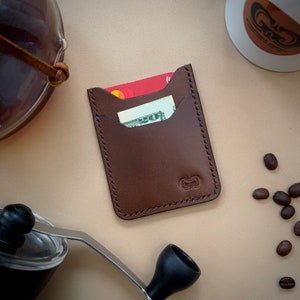 Cartera de cuero, Minimalista, Grano completo, Italiano, Titular de la tarjeta, Delgado, Chocolate, Hecho a mano, Tarjeta de visita, varonil, Puntada a mano, Hecho a mano, EDC
