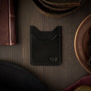 Cartera de cuero, Minimalista, De grano completo, Italiana, Portatarjetas, Delgada, Negra, Hecha a mano, Hecha a mano, Tarjeta de visita, Varonil, Puntada a mano, Hecha a mano, EDC