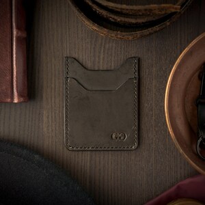 Cartera, Cuero, Minimalista, Grano completo, Italiana, Whisky, Cera, Delgada, Negra, Hecha a mano USA, pátina, resistente, varonil, Puntada a mano, Hecha a mano, EDC