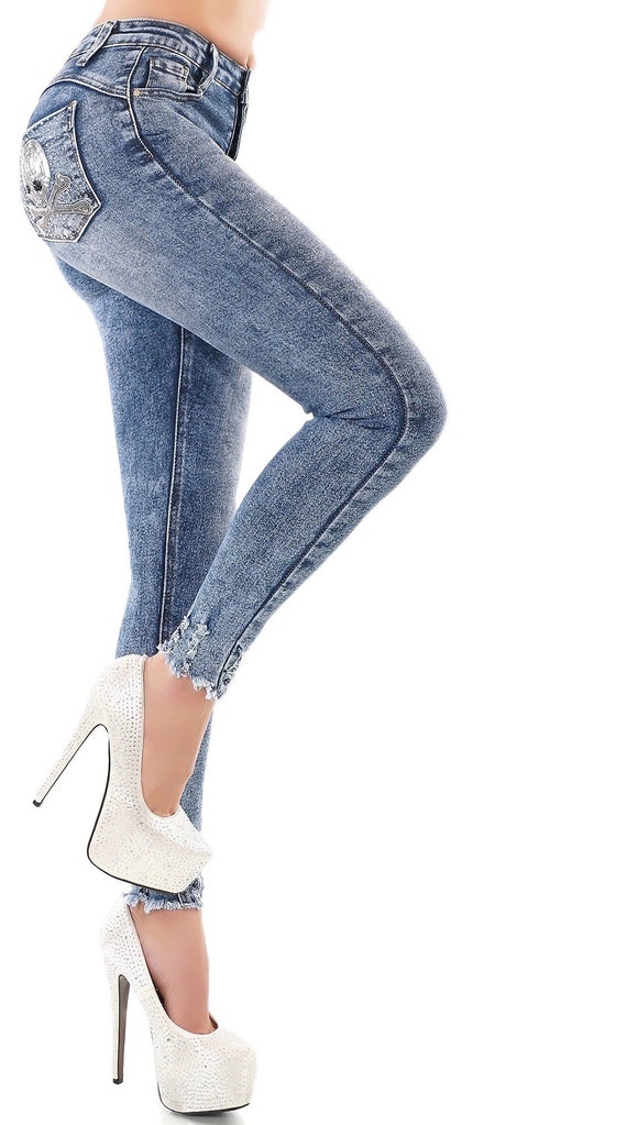 Women s Skinny Jeans High Waist Embellished Stretch Denim Push up