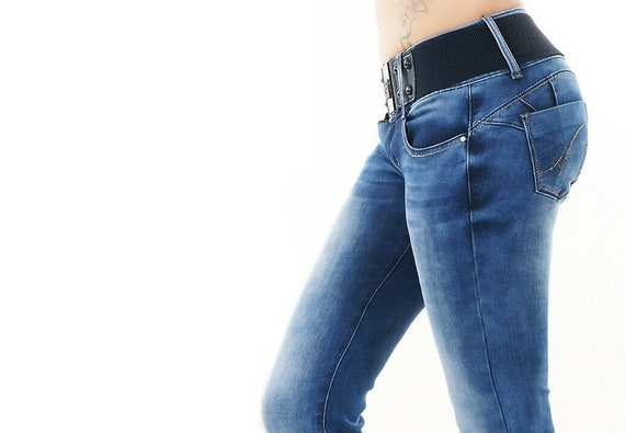 Women\'s Skinny Jeans Stretch Denim Low Rise Trousers With Belt Sizes UK  6-14 - Etsy