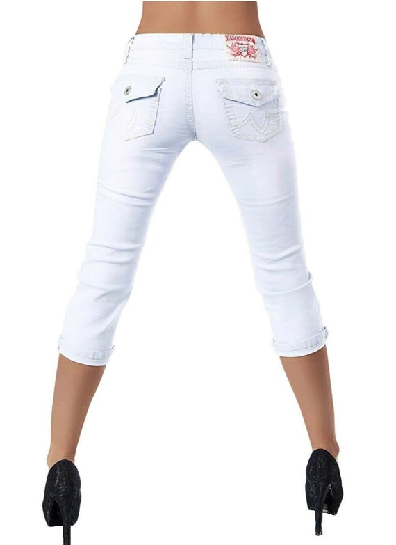 Women's Skinny Cropped Jeans Low Rise Stretch Denim Capri Pants 