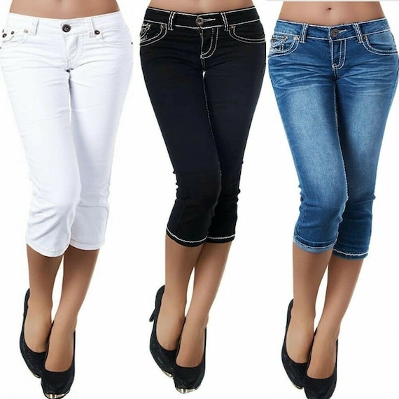 Buy Women's Skinny Cropped Jeans Low Rise Stretch Denim Capri Pants Online  in India 