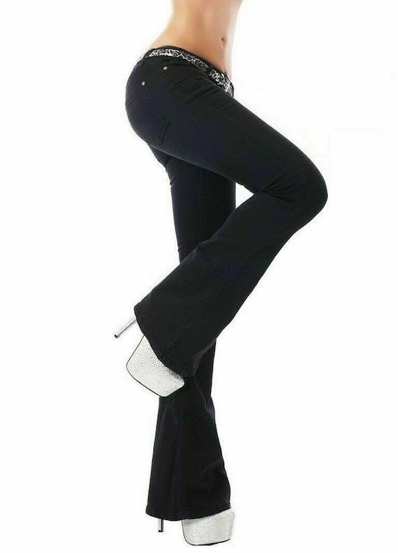 Women's Low Rise Bootcut Denim Jeans Stretch Pants Black UK 4 6 8