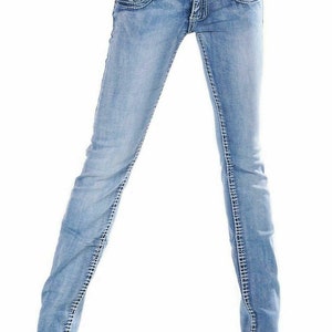 Women's straight leg Jeans stretch light Blue washed low rise Trousers UK 8 10 12 14 16 image 2