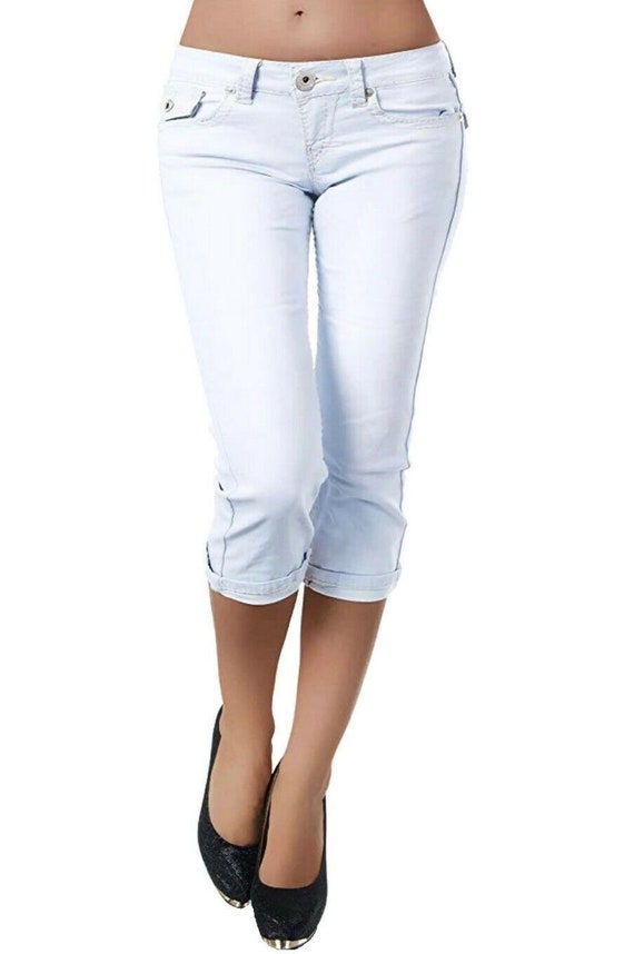 Women's Skinny Cropped Jeans Low Rise Stretch Denim Capri Pants 