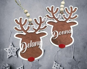 Reno de Papá Noel Nombre personalizado Adorno de Navidad SVG, Adorno de nombre personalizado, Adorno de texto personalizado, Archivo digital de adorno personalizado