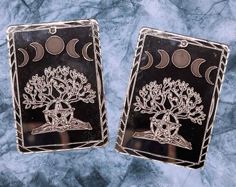 Tarjeta de Tarot de Halloween, Árbol de la vida, Libro de hechizos, Pendientes de pentagrama - Archivo digital SVG para Glowforge y otros cortadores