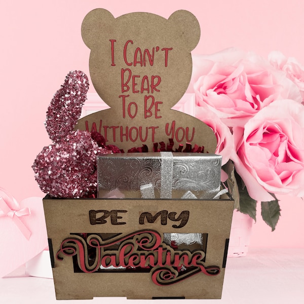 Be My Valentine Bear Gift Crate SVG cut file
