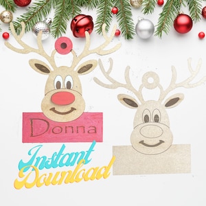 SVG Christmas Reindeer Personal Name Ornament for glowforge, cricut, xtool and etc