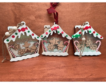 2 versions Personalized Custom Gingerbread House Family Christmas Ornament SVG file for Glowforge and other laser machines and CNC machines.