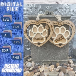 Personalized Pet Cat and Dog Paw Print Memorial Ornament SVG File for Laser, Cricut & CNC Machines