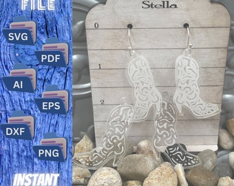 Paquete de 2 pares de archivos SVG de pendientes de vaquero / vaquera para máquinas láser y CNC - Versiones grabadas y grabadas al revés