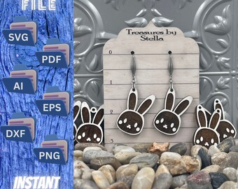 Pendientes de conejito de Pascua minimalistas, kawaii, sencillos y elegantes, archivo SVG cortado con láser - No solo para Pascua