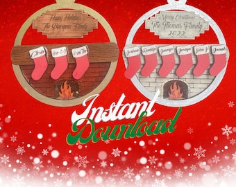 Adorno de chimenea de Navidad SVG Ornamento de nombre personal para glowforge, cricut, xtool y etc.