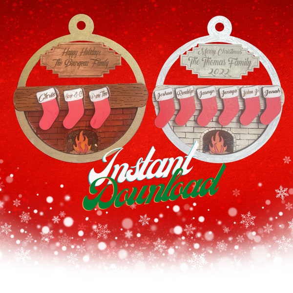 SVG Christmas Fireplace Ornament Personal Name Ornament for glowforge, cricut, xtool and etc