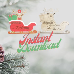 Santa's Express Sleigh Reindeer Custom Name Christmas ornament SVG,t, Custom Text Ornament, Personalized Ornament Digital File